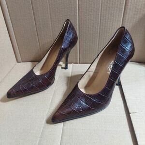 Versani Italy Women's US 5.5 B Reptile Texture Reddish Brown Leather Heels